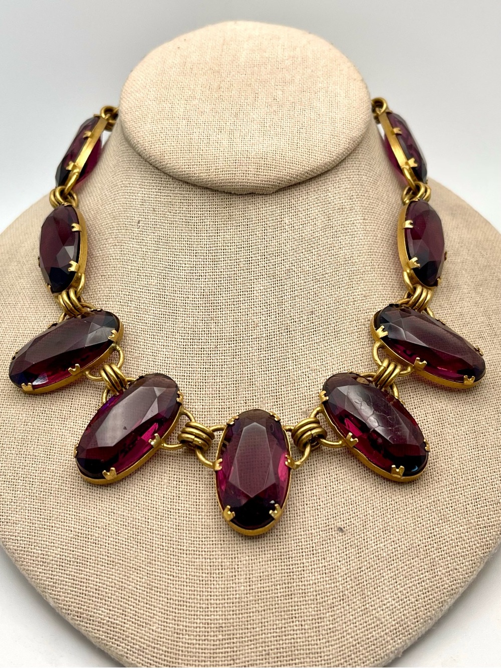 Amazing Antique Signed Regina Amethyst Glass Rivière Collet Necklace Estate Pc